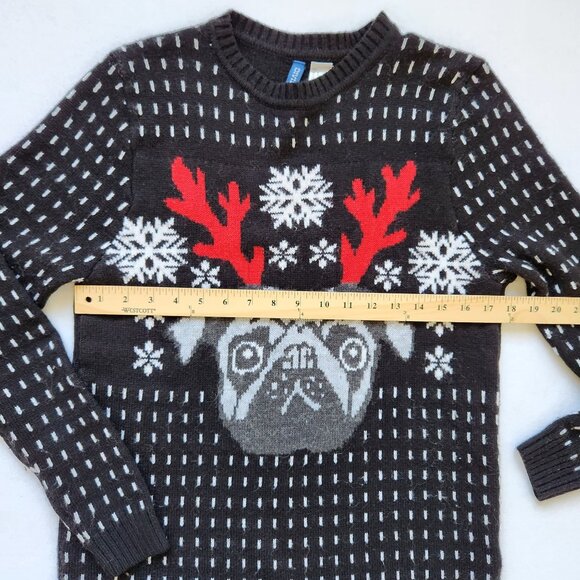 Pug Reindeer Dog Christmas Sweater Cute Ugly Holiday Party Black Unisex Small - Picture 7 of 8
